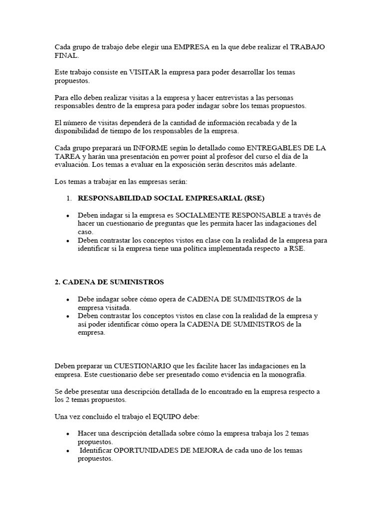 Trabajo Final: RSE y Cadena de Suministros | PDF | Responsabilidad ...
