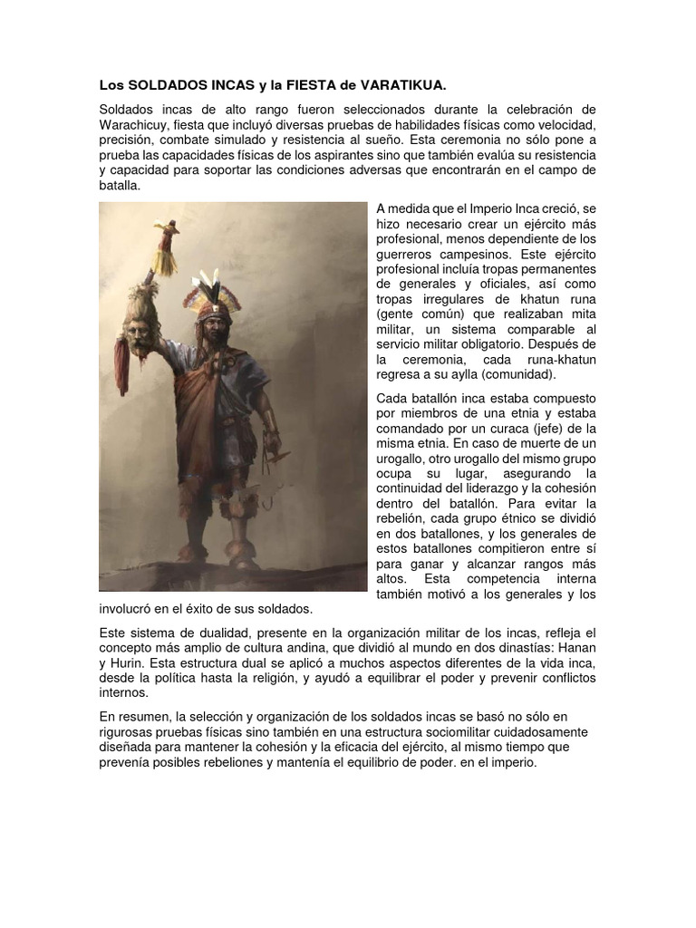 Soldados Incas y la Fiesta Warachicuy | PDF | Imperio Inca | Militar