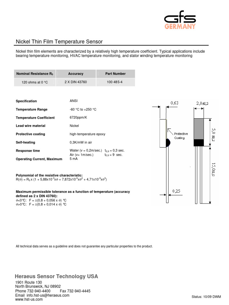 Nickel Thin Film Temperature Sensor Overview | PDF | Technology ...