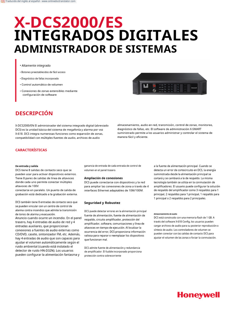 Administrador Digital X-DCS2000: Funciones y Especificaciones | PDF ...