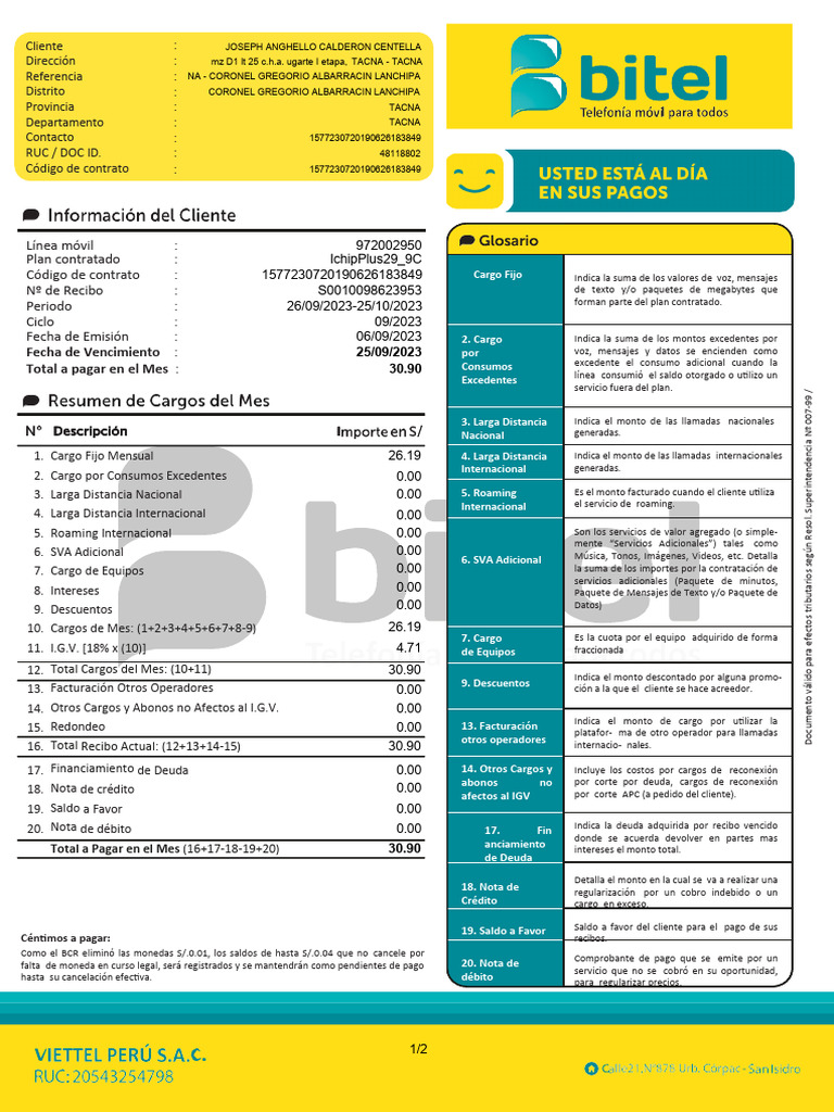Invoice-26-09-2023 Bitel | PDF | Crédito | Finanzas y dinero