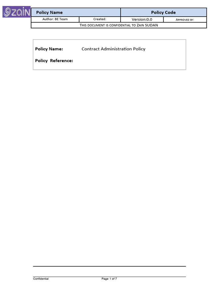 Zain Sudan Contract Administration Policy | PDF | Policy | Rulemaking