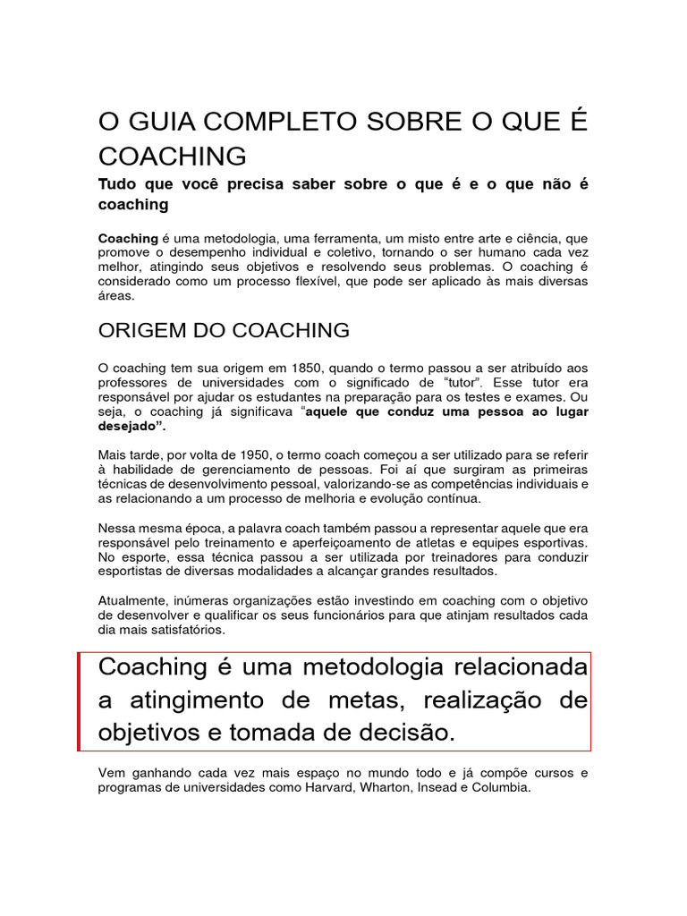 Coach O Que é Pdf Desenvolvimento Profissional Emoções