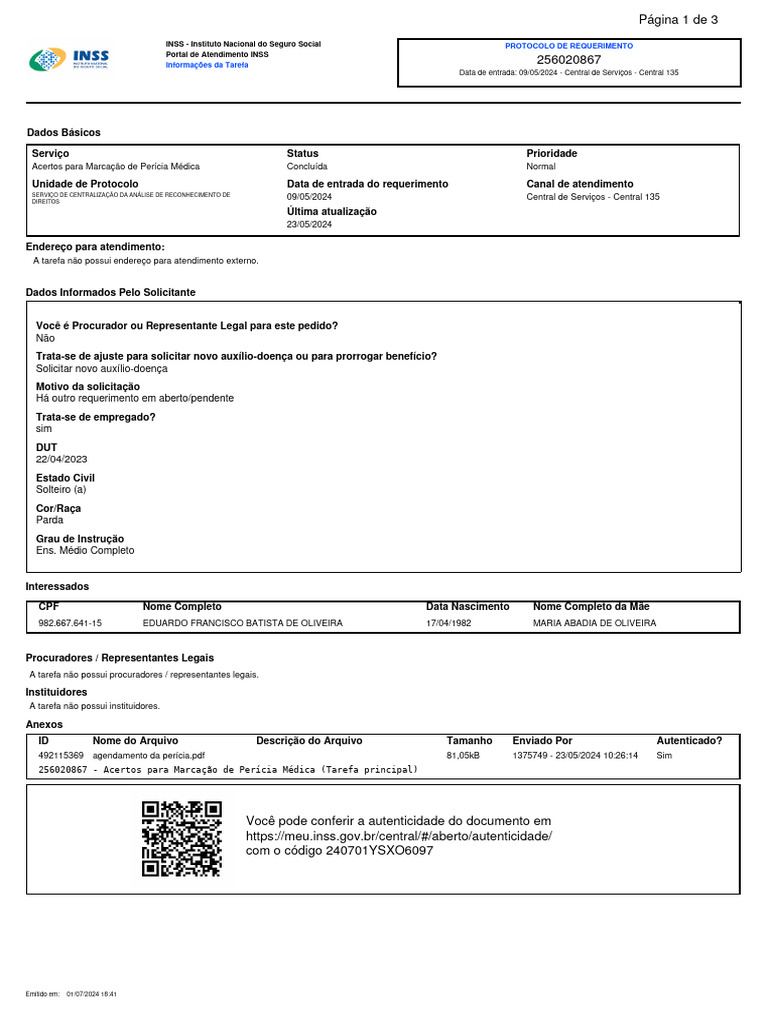 Agendamento de Perícia Médica INSS | PDF