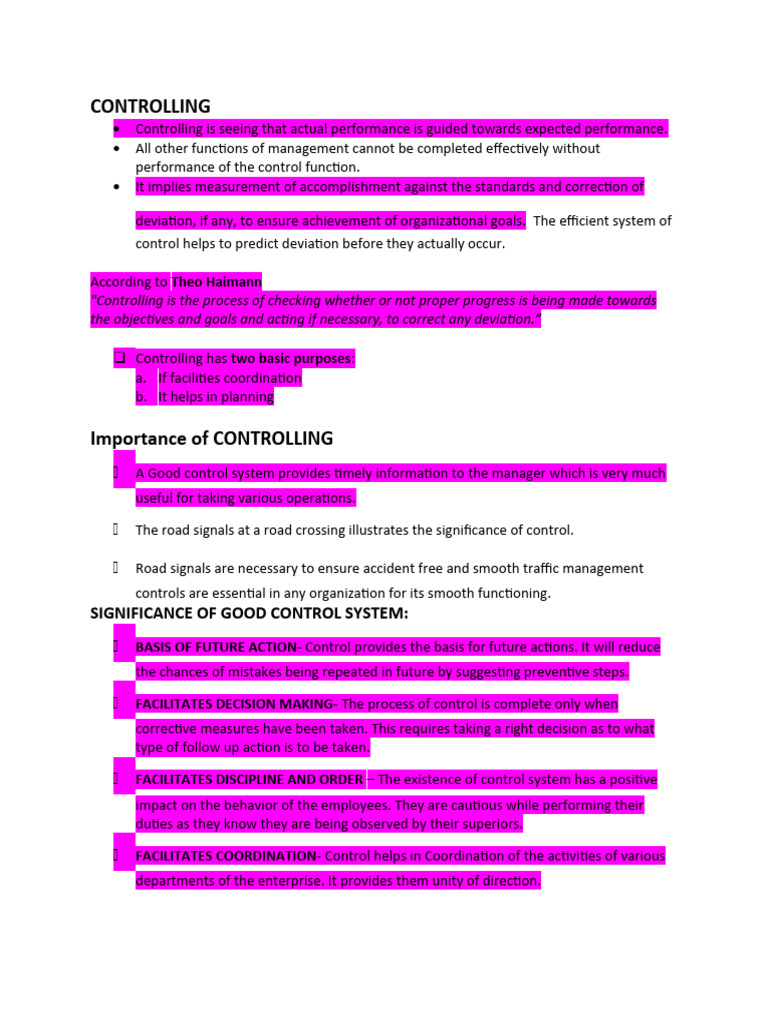 CONTROLLING | PDF | Goal | System