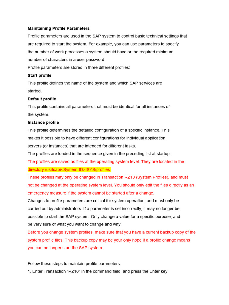SAP Profile Parameter Management | PDF | Parameter (Computer ...