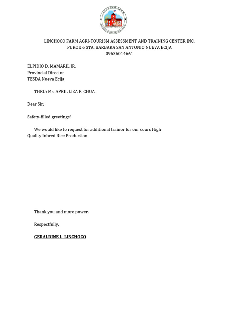Request for Rice Production Trainer | PDF