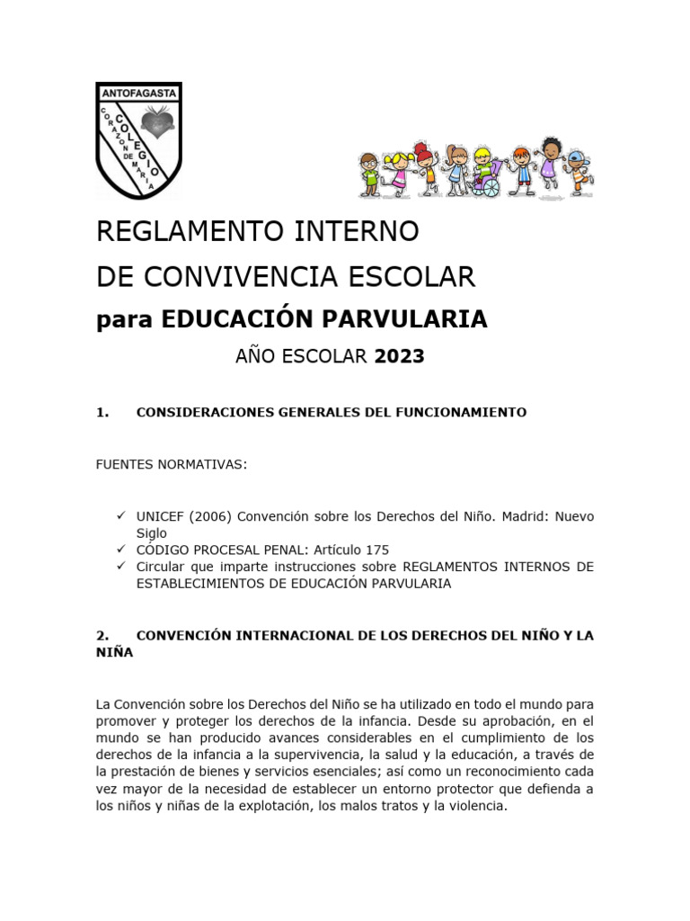 Reglamento de Convivencia Escolar 2023 | PDF | Educación de la primera ...