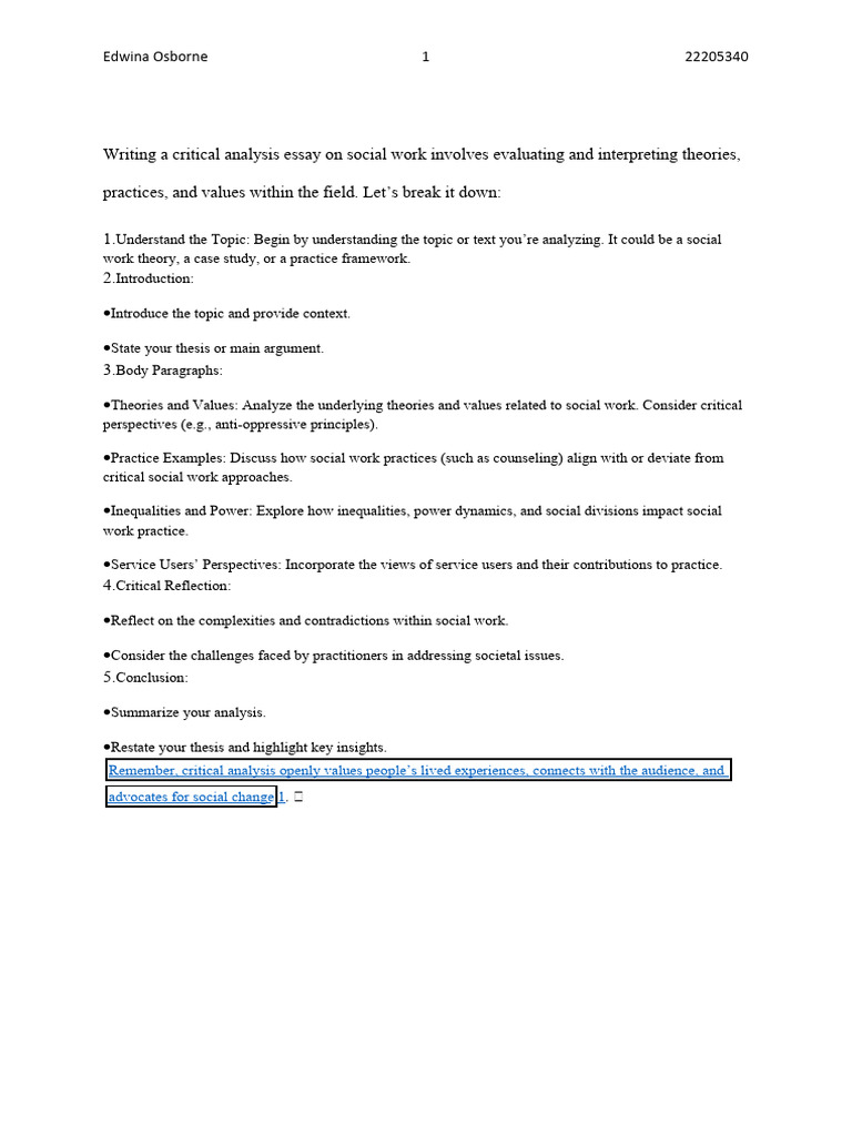 Critical Analysis in Social Work | PDF | Social Work | Critical Thinking