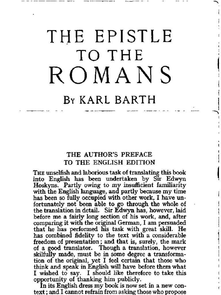 Karl Barth - The Epistle To The Romans | PDF | Epistle To The Romans | Translations
