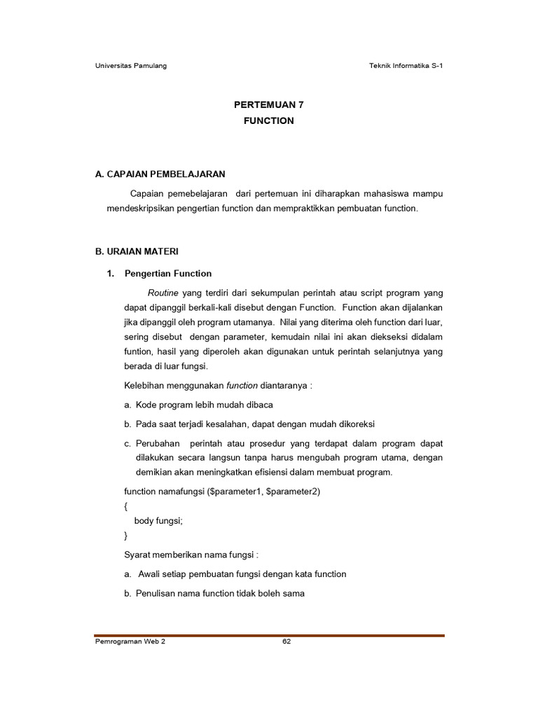 Pengantar Function dalam Pemrograman PHP | PDF