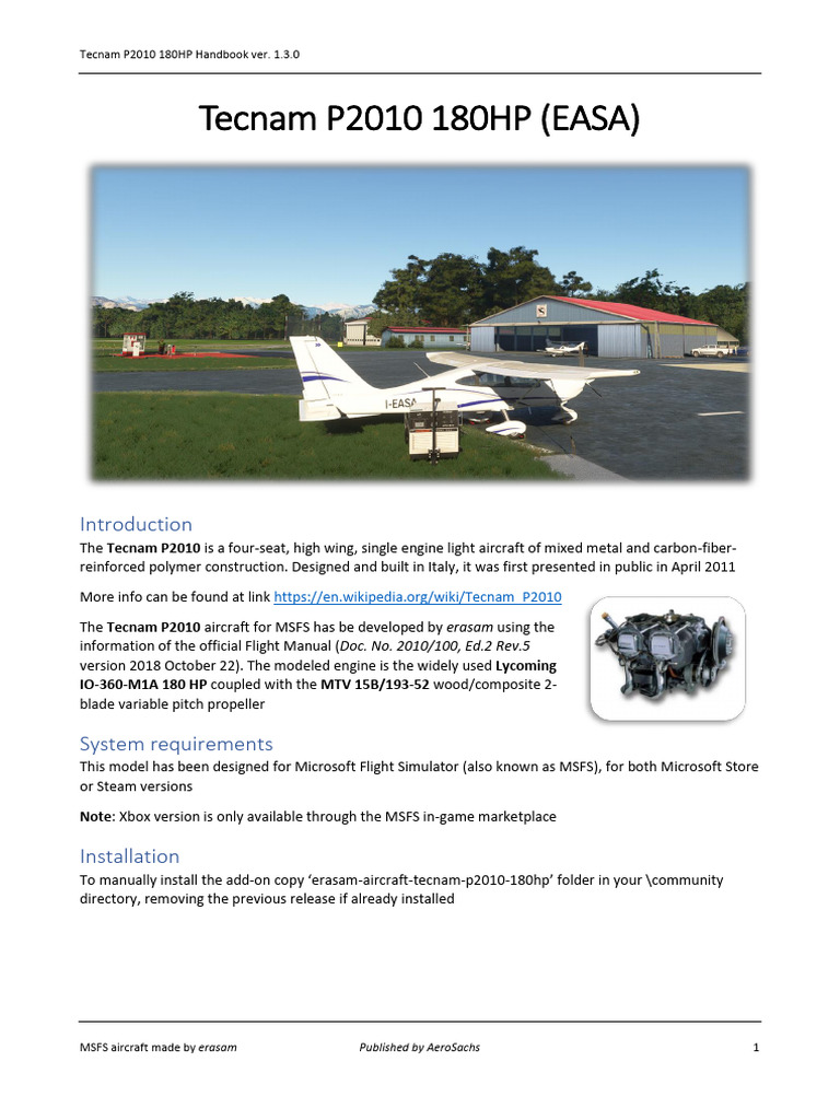 Tecnam P2010 180HP Handbook Ver 1.3.0 | PDF | Cockpit | Aircraft