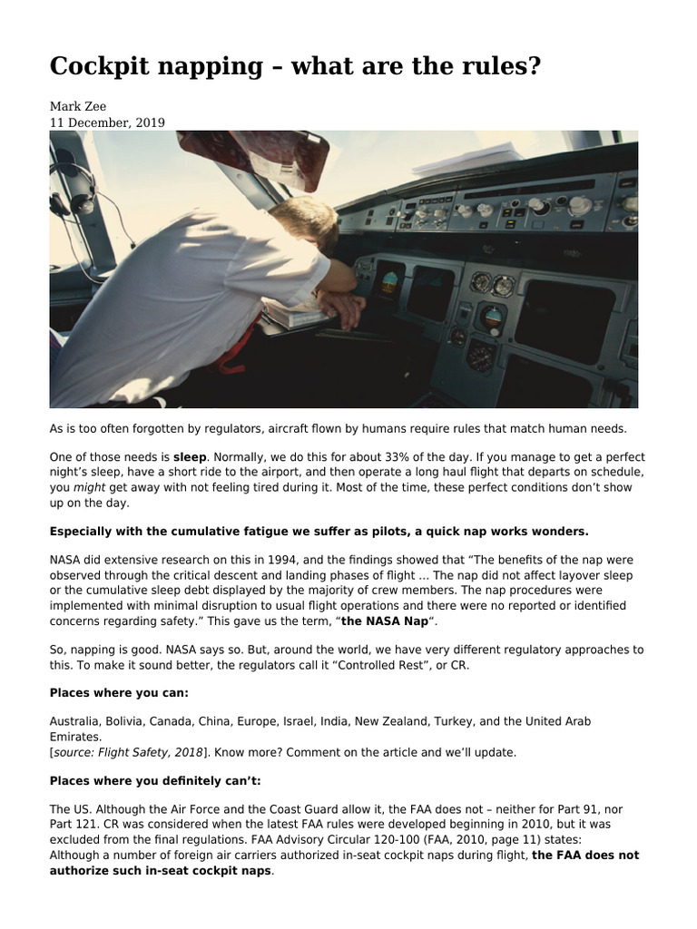 Cockpit Napping Rules Explained | PDF | Sleep | Aviation