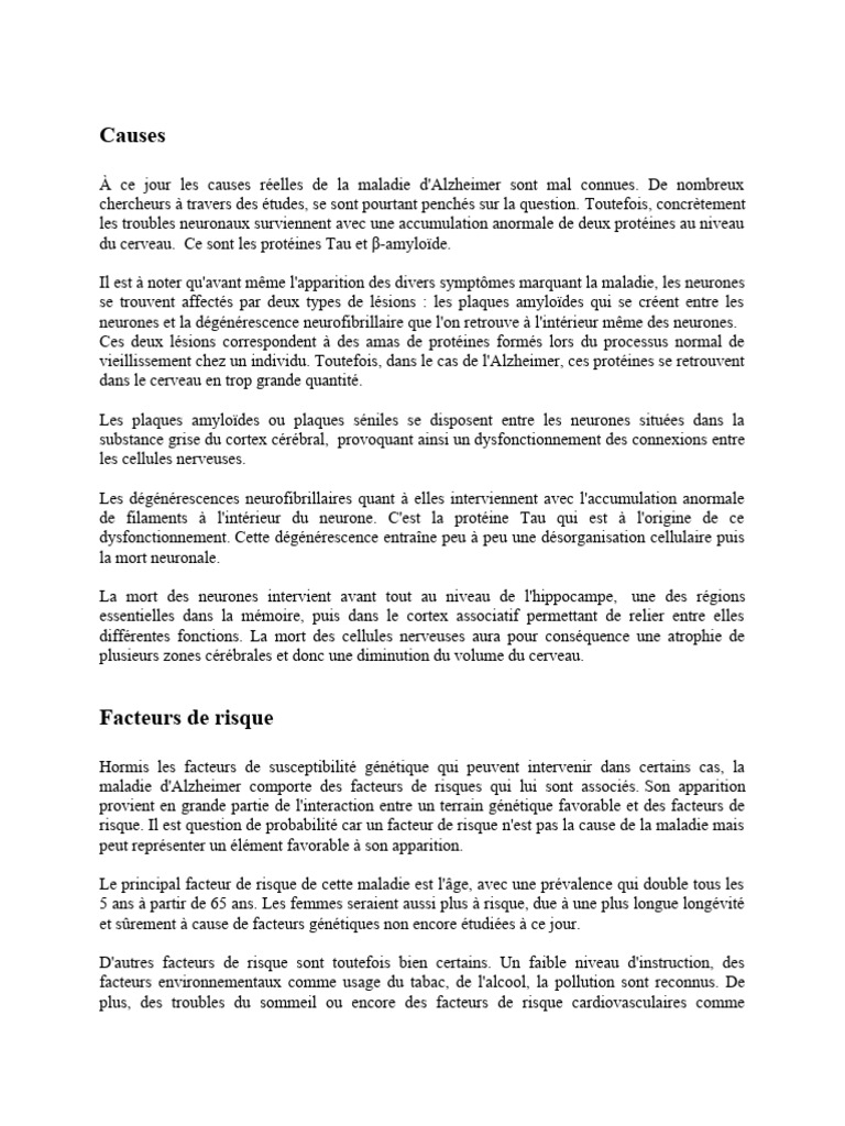 Causes et facteurs de risque d'Alzheimer | PDF | Maladie d'Alzheimer ...