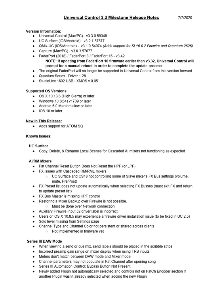 Universal Control 3.3 Release Notes | PDF | System Software | Computer ...