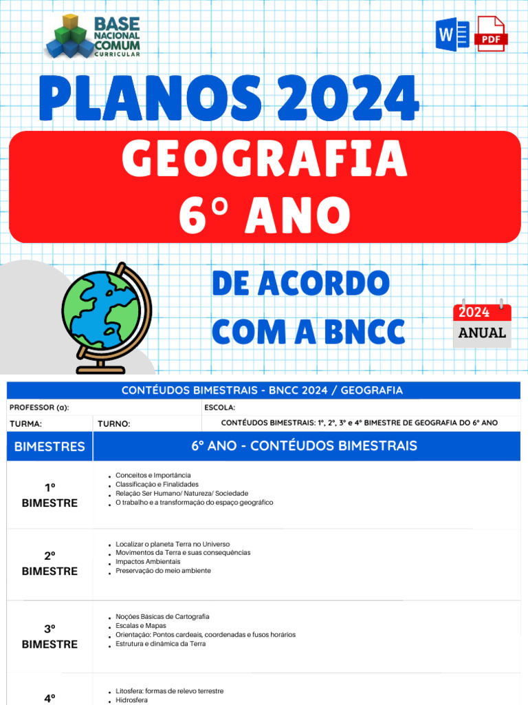 Planejamento Anual Geografia 6º Ano BNCC | PDF | Geografia | Paisagem