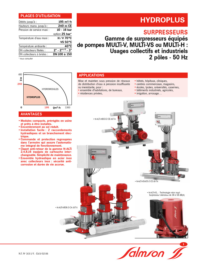 Catalogue Pompes Salmson Hydroplus | PDF | Pompe | Soupape