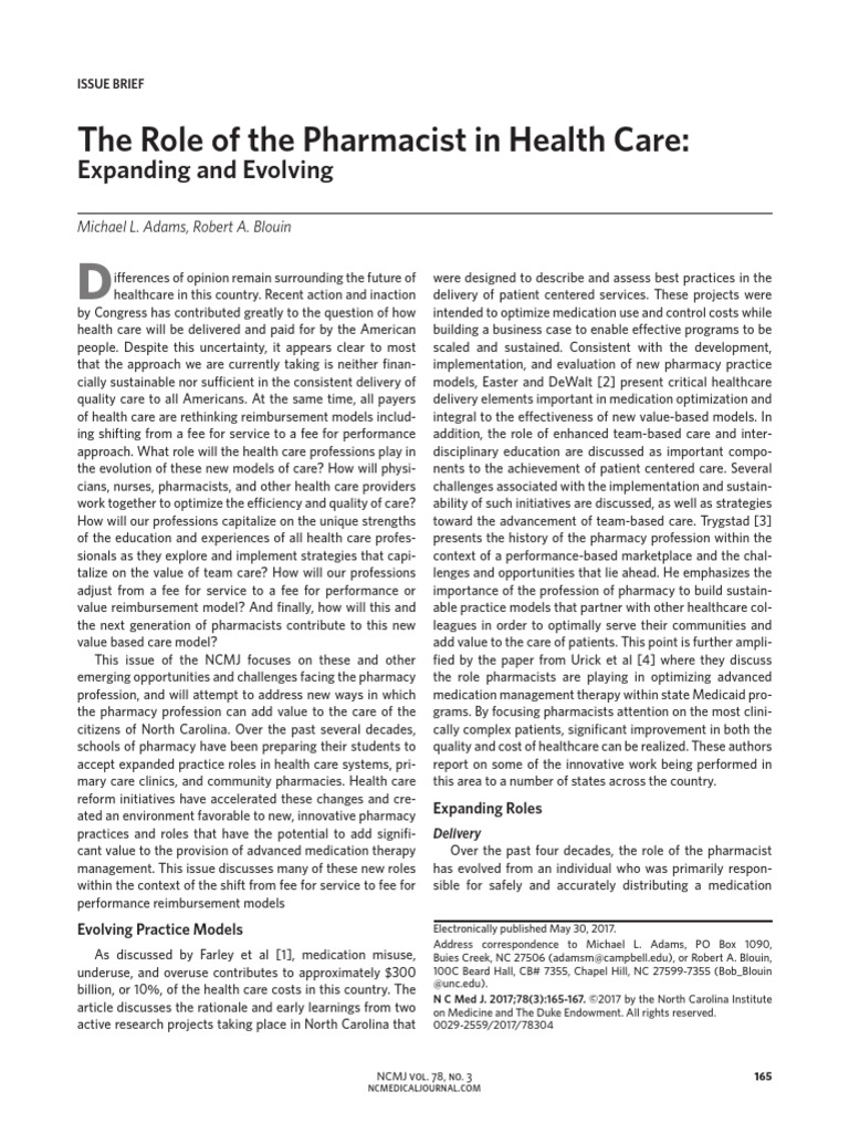 The Role of The Pharmacist in Health Care Expanding and Evolving | PDF ...