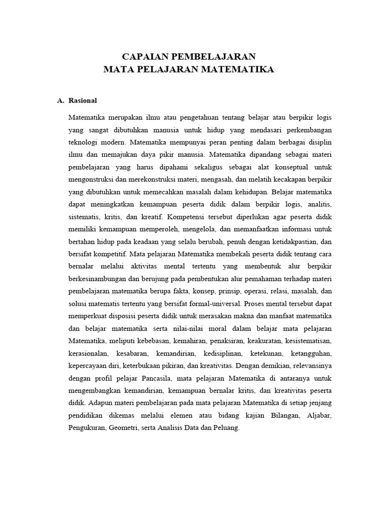 Capaian Pembelajaran Matematika Kelas XII | PDF | Metode & Bahan Ajar ...