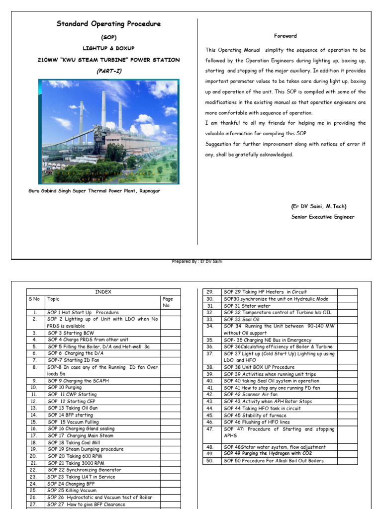 Standard Operating Procedure 210 MW Unit. | PDF | Boiler | Pump