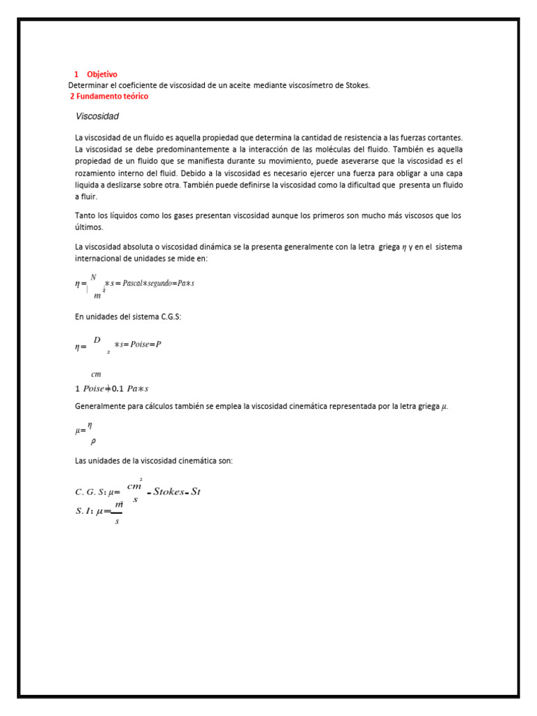 Determinación de Viscosidad con Stokes | PDF | Viscosidad | Fricción