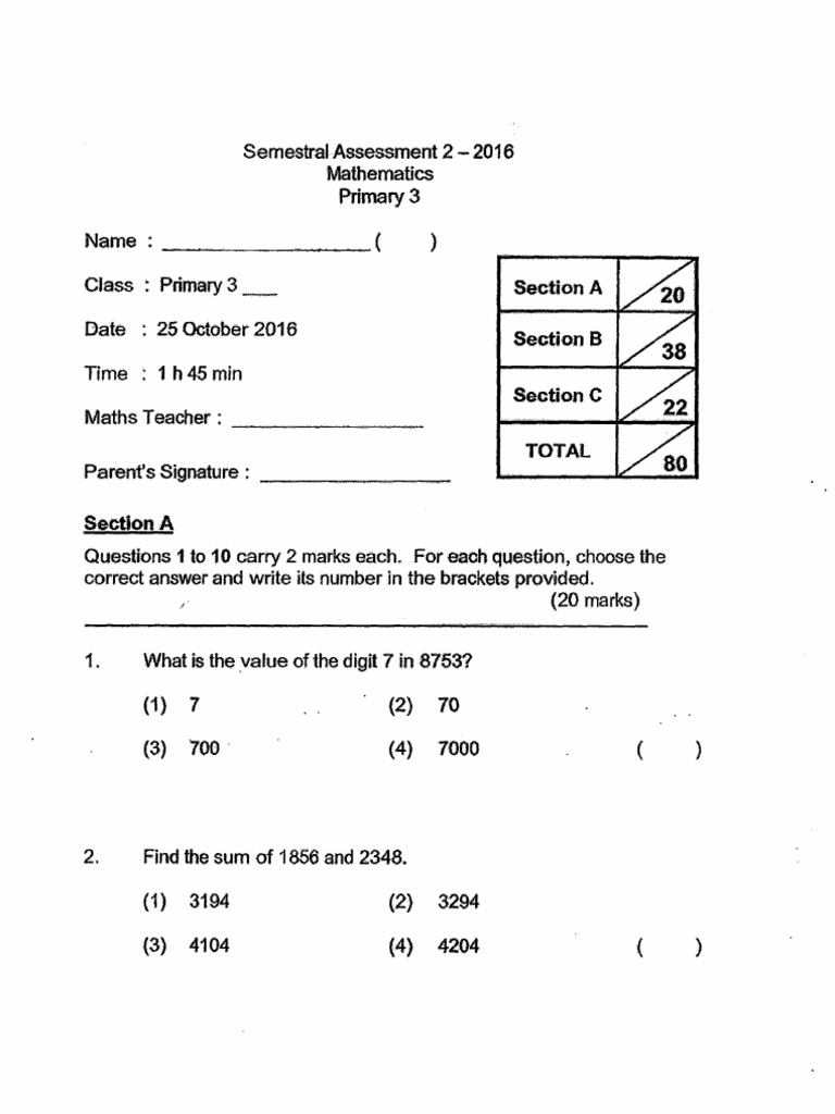 P3 maths sa2 2016 pei chun difficult exam papers pdf