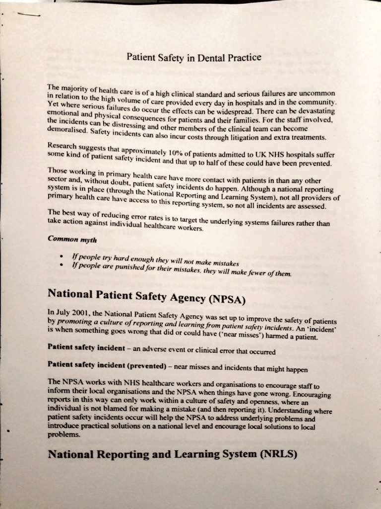 Enhancing Patient Safety in Dentistry | PDF | Patient Safety | Risk
