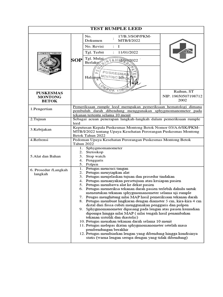 Sop Test Rumple Leed | PDF