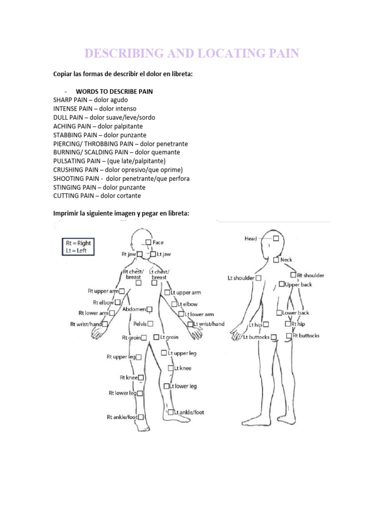 Describing and Locating Pain | PDF | Estudios de idiomas extranjeros