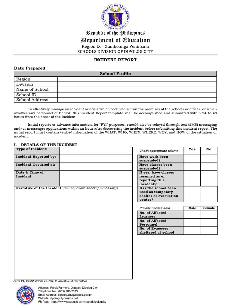 DepEd Incident Report Template | PDF