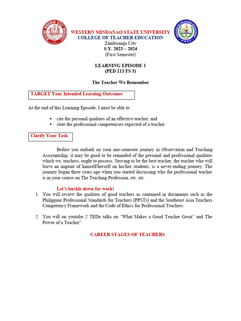 1 Galanaga FS3 Learning Episode 1 2023 2024fc | PDF | Teachers | Learning