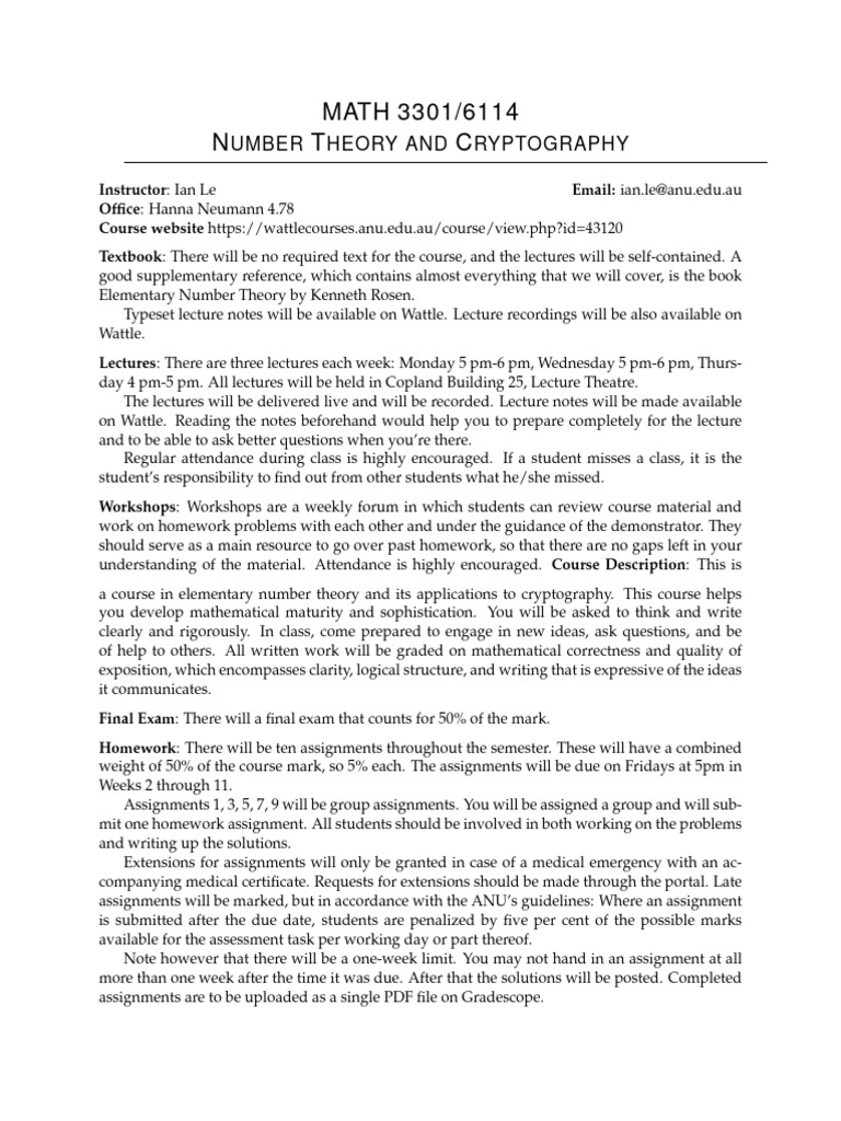 Math 3301 Syllabus 2024 | PDF | Prime Number | Factorization