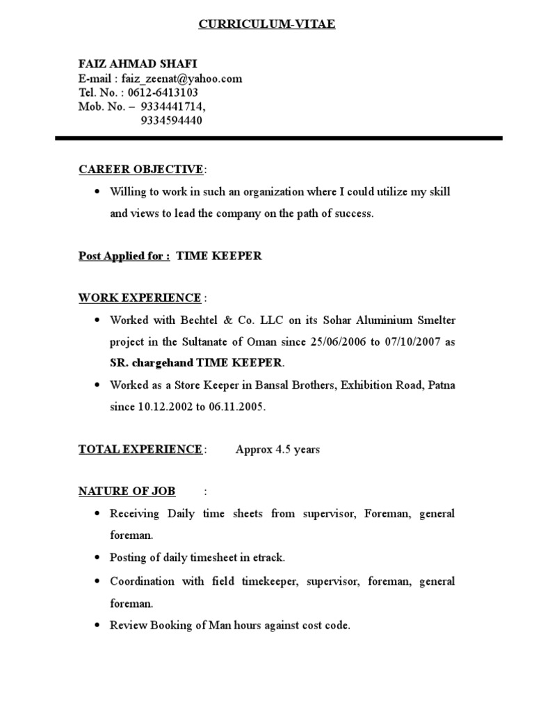 Timekeeper CV | PDF | Computing | Business