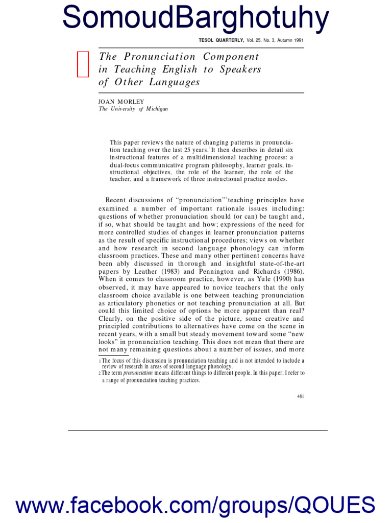 Evolution of Pronunciation Teaching in TESOL | PDF | English As A ...