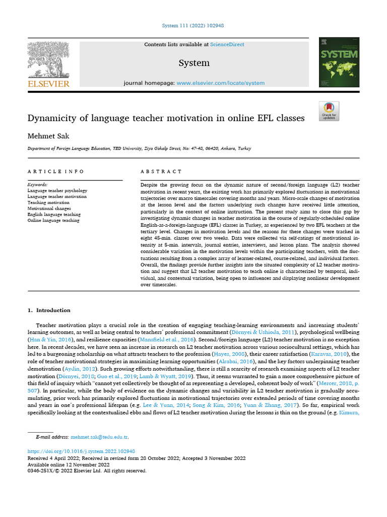 Dynamicity Of Language Teacher Motivation In Online Efl Classes