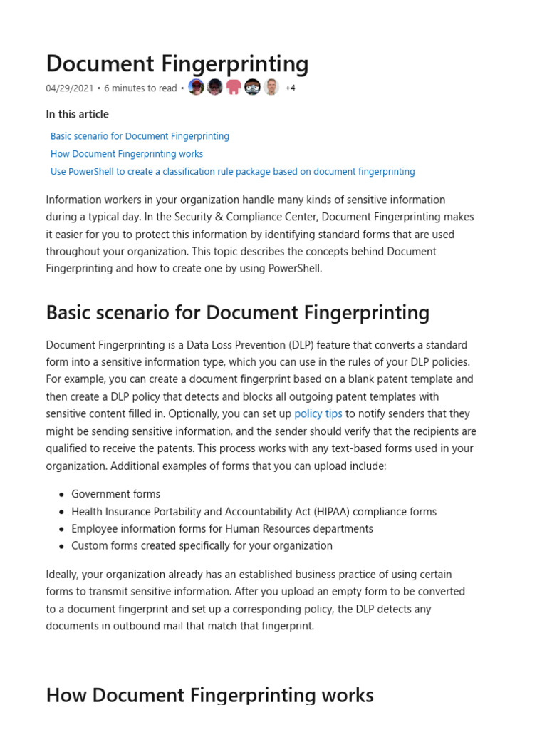 microsoft 365 about document fingerprinting