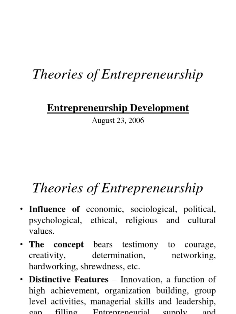 Theories of Entrepreneurship | PDF | Entrepreneurship | Innovation