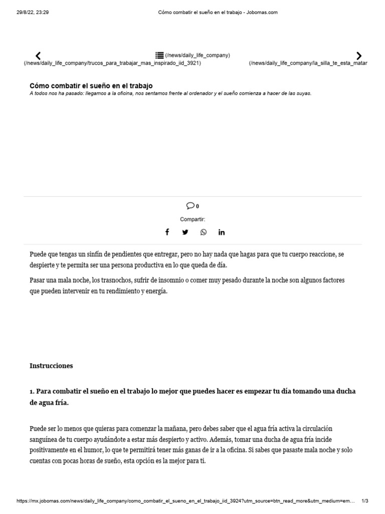 Cómo Combatir El Sueño en El Trabajo | PDF