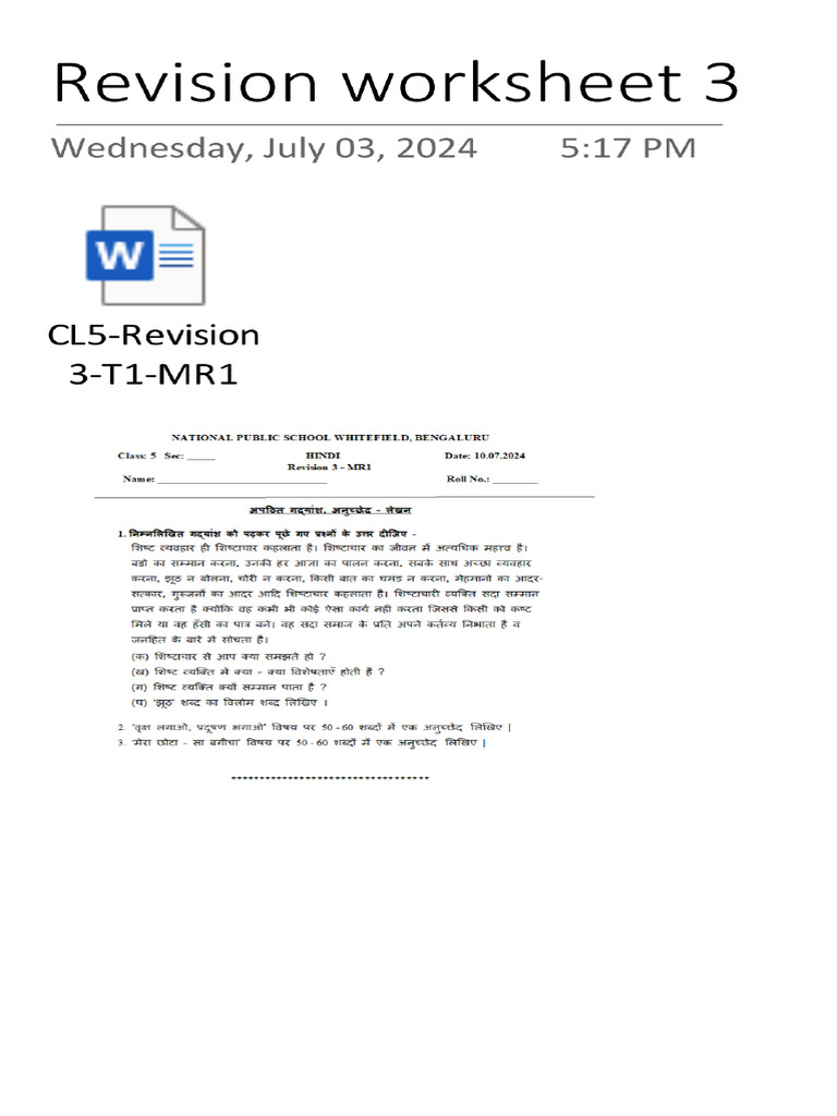 Revision Worksheet 3 | PDF
