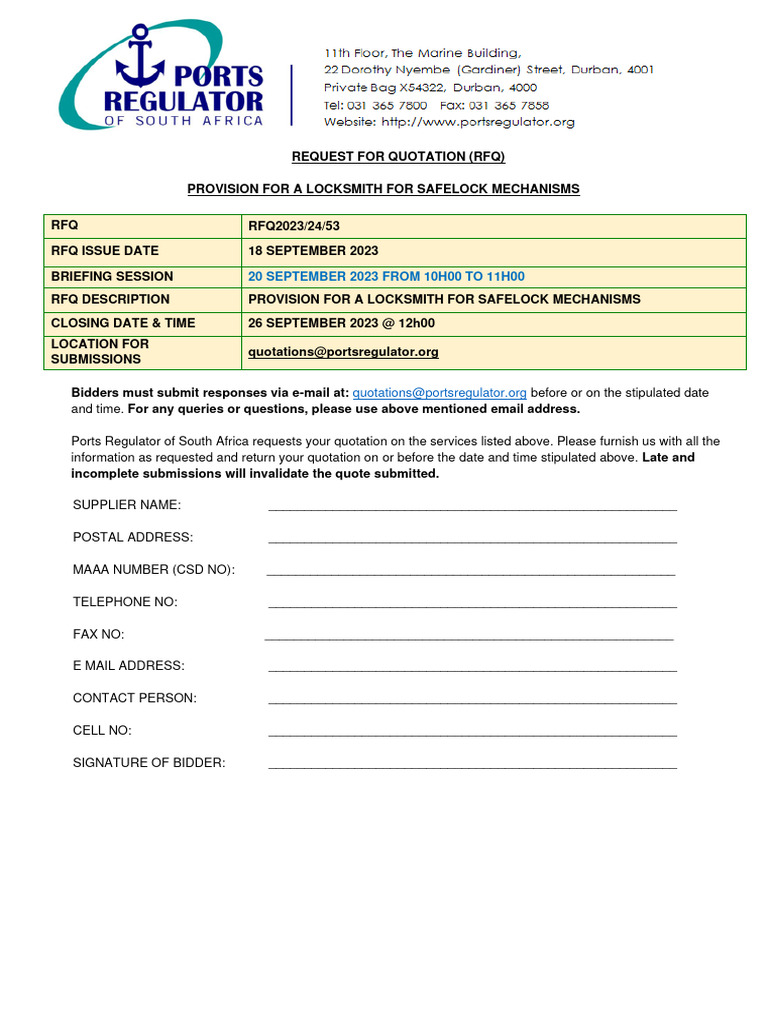 RFQ For Locksmith | PDF | Government