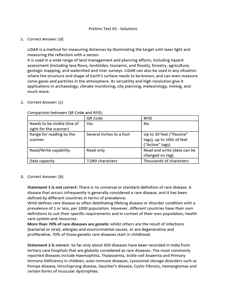 FLT - II - Prelims Test 01 Solutions | PDF | Carbon Sequestration