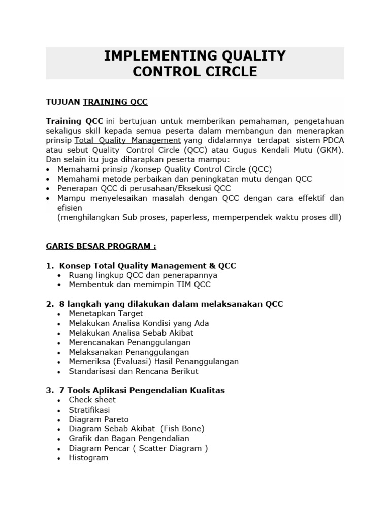 Pelatihan Penerapan QCC di Perusahaan | PDF