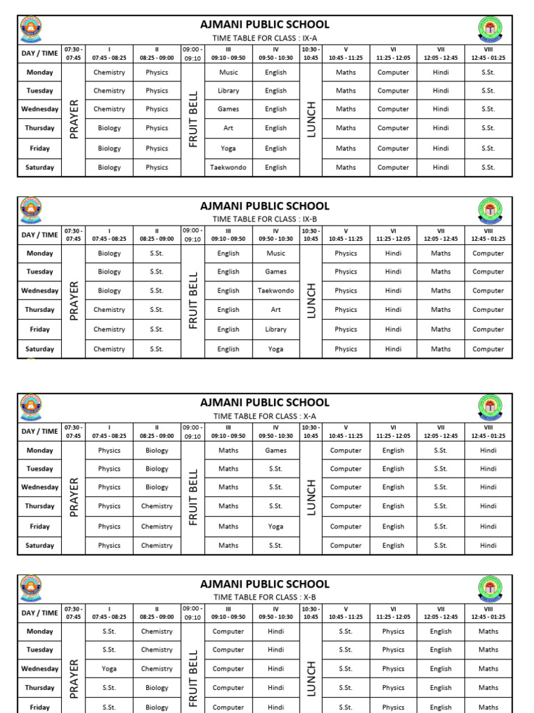 Ajmani Public School Class Timetable | PDF