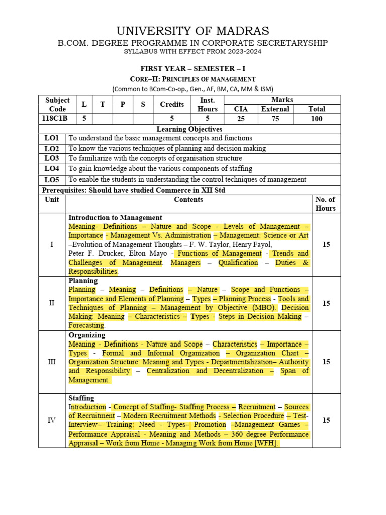 B.Com Corporate Secretaryship Management Syllabus | PDF | Business ...