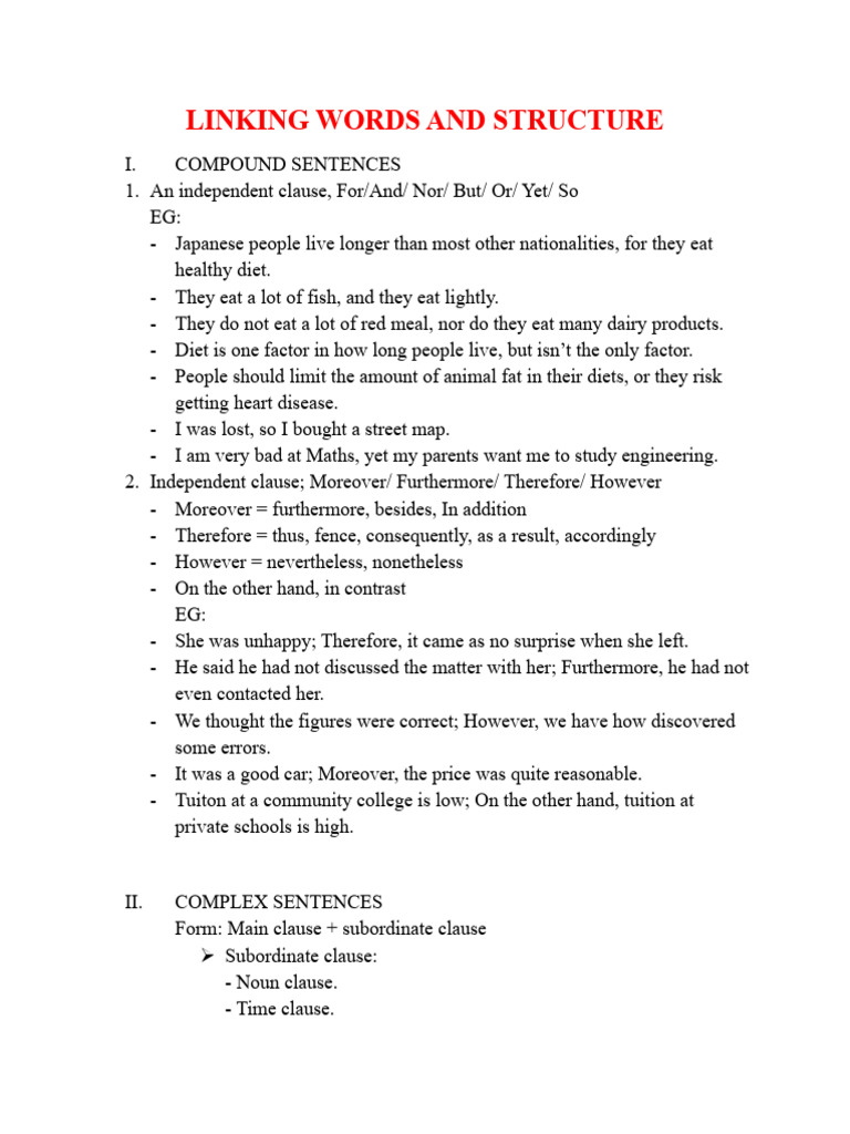 Linking Words in Sentence Structure | PDF