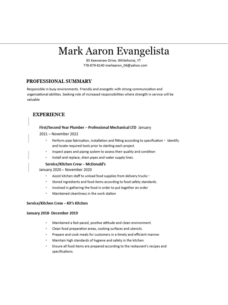 Plumber Resume of Mark Aaron Evangelista | PDF | Home & Garden ...