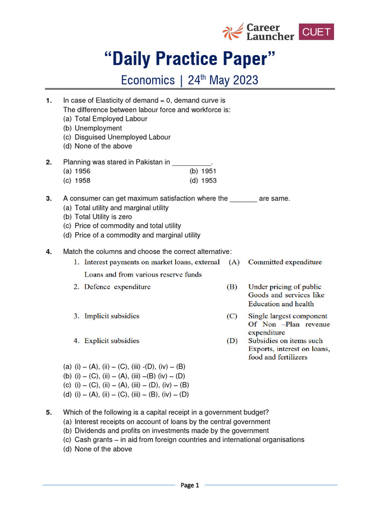 Economics Daily Practice Paper - May 2023 | PDF | Elasticity (Economics ...