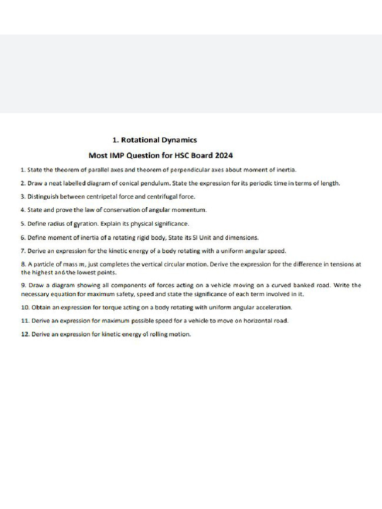 Physics Most IMP Questions For HSC 2024 | PDF