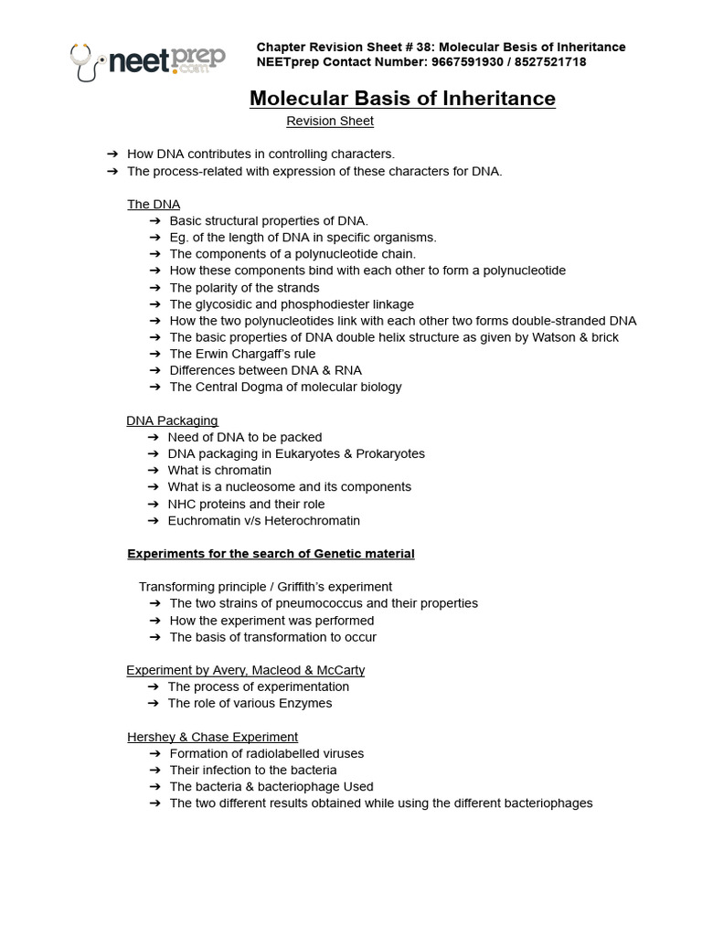 Molecular Basis of Inheritance Guide | PDF | Dna | Gene