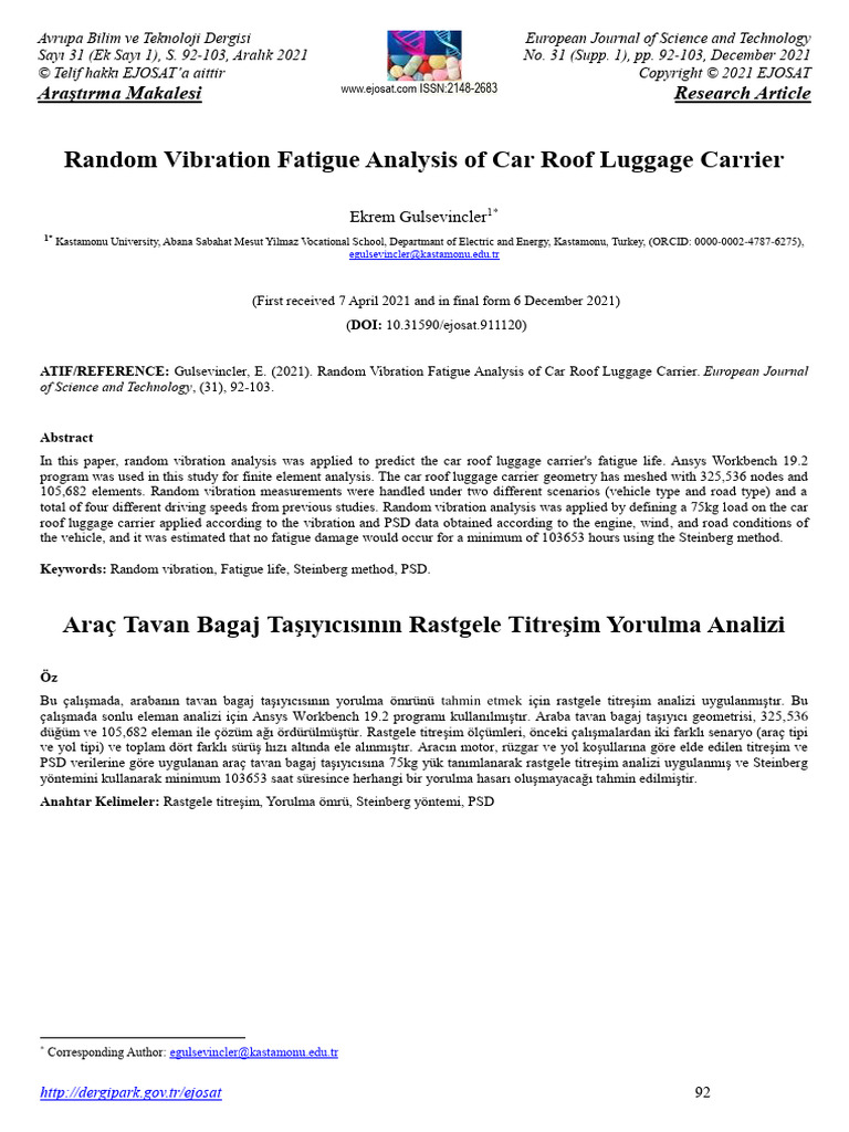 Random Vibration Fatigue Analysis of Car Roof Luggage Carrier ...